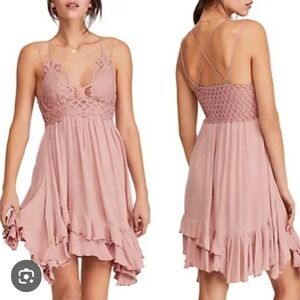 Free People Lg Dusty Rose Pink Lace Dress